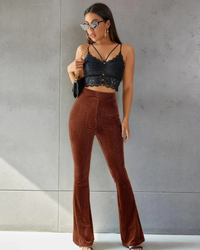Damen stylische Schlaghose | Cord – Braun