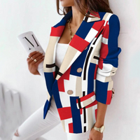 Damen stylischer und trendiger Blazer | Herbst – Blau/Rot