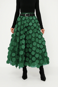 Damen stylischer Vintage-Midirock | Lang – Dunkelgrün
