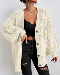 Damen stylischer Zopfstrick-Cardigan | Lang – Beige