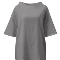 Damen stylisches lockeres Hemd | Kurzarm – Hellgrau