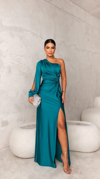 Damen stylisches One-Shoulder-Kleid für Hochzeitsgäste | Maxi – Türkis