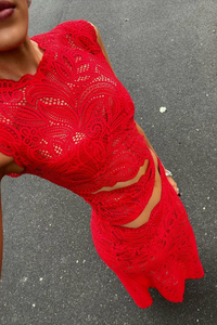 Damen stylisches Spitzenset | Rock und Oberteil – Rot