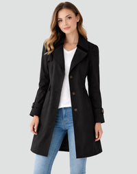 Nora | Damen Taillierter Klassischer Trench Coat Mittellanger Mantel – Schwarz