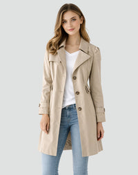 Nora | Damen Taillierter Klassischer Trench Coat Mittellanger Mantel – Khaki