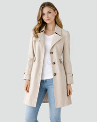 Nora | Damen Taillierter Klassischer Trench Coat Mittellanger Mantel – Beige