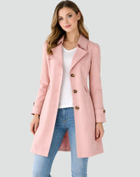 Nora | Damen Taillierter Klassischer Trench Coat Mittellanger Mantel – Rosa