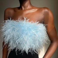 Damen trägerloses Bandeau Top mit Federbesatz und kurzer Länge – Himmelblau