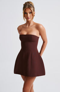 Damen Trägerloses Minikleid mit Paneelnähten und Ausgestelltem Rock – Braun