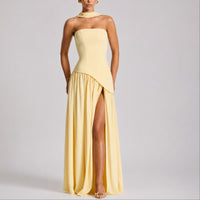 Charlotte | Damen Trägerloses Maxi-Kleid mit Schal Hochzeitskleid Gast Abendkleid – Gelb