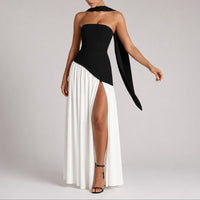 Charlotte | Damen Trägerloses Maxi-Kleid mit Schal Hochzeitskleid Gast Abendkleid – Weiß