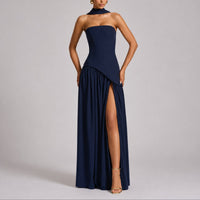 Charlotte | Damen Trägerloses Maxi-Kleid mit Schal Hochzeitskleid Gast Abendkleid – Marine