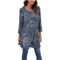 Leonie | Damen Tunika mit buntem Mandala-Druck und 3/4-Ärmeln – A12