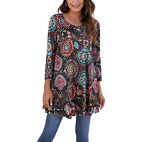 Leonie | Damen Tunika mit buntem Mandala-Druck und 3/4-Ärmeln – A2