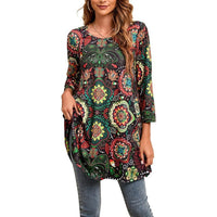 Leonie | Damen Tunika mit buntem Mandala-Druck und 3/4-Ärmeln – A16