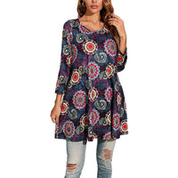 Leonie | Damen Tunika mit buntem Mandala-Druck und 3/4-Ärmeln – Grau