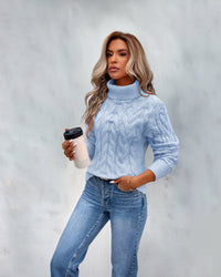 Marie | Damen Turtleneck Sweater Zeitloser Kabelstrick-Rollkragenpullover – Blau
