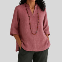 Leonie | Damen V-Ausschnitt Relaxed-Fit 3/4-Arm Tunika – Rot