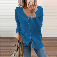 Amelie | Damen V-Ausschnitt Strickjacke Langarm Cardigan mit Knöpfen – Blau