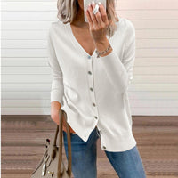 Amelie | Damen V-Ausschnitt Strickjacke Langarm Cardigan mit Knöpfen – Weiß