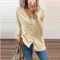 Amelie | Damen V-Ausschnitt Strickjacke Langarm Cardigan mit Knöpfen – Beige