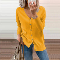 Amelie | Damen V-Ausschnitt Strickjacke Langarm Cardigan mit Knöpfen – Gelb