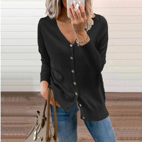 Amelie | Damen V-Ausschnitt Strickjacke Langarm Cardigan mit Knöpfen – Schwarz