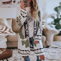 Damen Vintage Bohème Strickjacke | Lang – Weiß