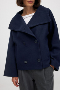 Damen Vintage-Doppelreiher-Mantel | Kurz – Marine