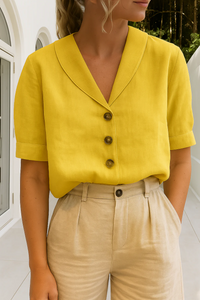 Damen Vintage elegante Bluse | Kurzarm – Gelb