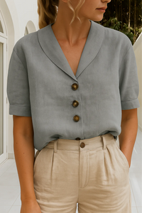 Damen Vintage elegante Bluse | Kurzarm – Grau
