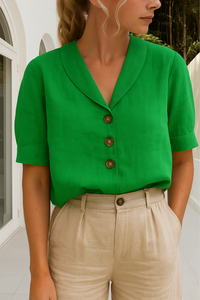 Damen Vintage elegante Bluse | Kurzarm – Grün