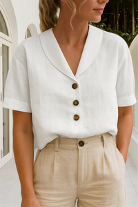 Damen Vintage elegante Bluse | Kurzarm – Weiß