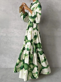 Damen Vintage Kleid mit langen Ärmeln | Maxi – Grün