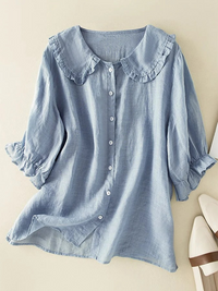 Damen Vintage-Kurzarmbluse | Elegante – Blau