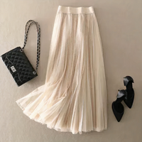 Damen Vintage langer Tüllrock | Plissee – Beige