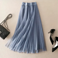 Damen Vintage langer Tüllrock | Plissee – Blau