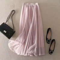 Damen Vintage langer Tüllrock | Plissee – Rosa