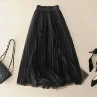 Damen Vintage langer Tüllrock | Plissee – Schwarz