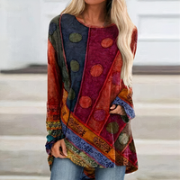 Damen Vintage-Leichtbluse | Langarm – Grau Rot
