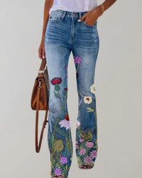 Damen Vintage Schlag-Jeans mit Blumenmuster | Sommer – Variante 1