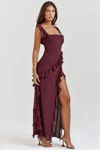 Damen Vintage-stylisches Partykleid | Maxi – Dunkelrot