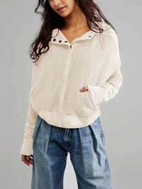 Damen stylische Waffel-Kapuzenjacke | Leichte – Creme