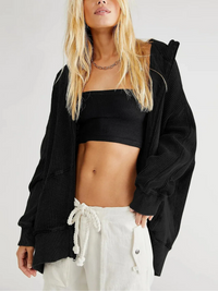 Damen stylische Waffel-Kapuzenjacke | Leichte – Schwarz