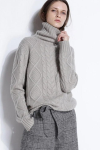 Damen warmer und dicker Pullover | Rollkragen – Grau