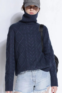 Damen warmer und dicker Pullover | Rollkragen – Marine
