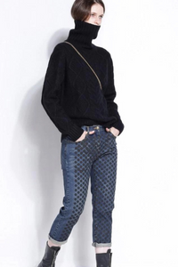Damen warmer und dicker Pullover | Rollkragen – Schwarz