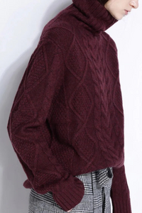 Damen warmer und dicker Pullover | Rollkragen – Weinrot