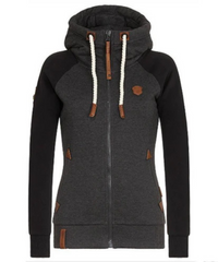 Damen warmer Hoodie | Reißverschluss – Schwarz