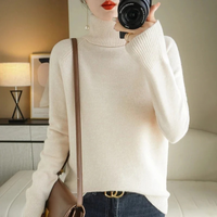 Damen warmer Strickpullover | Rollkragen – Beige